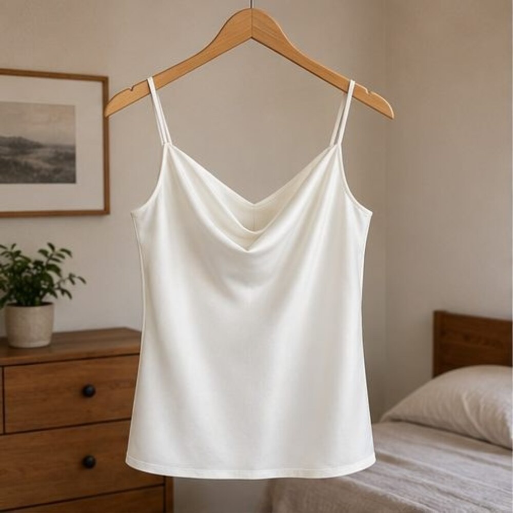 White Satin Cowl Neck Top